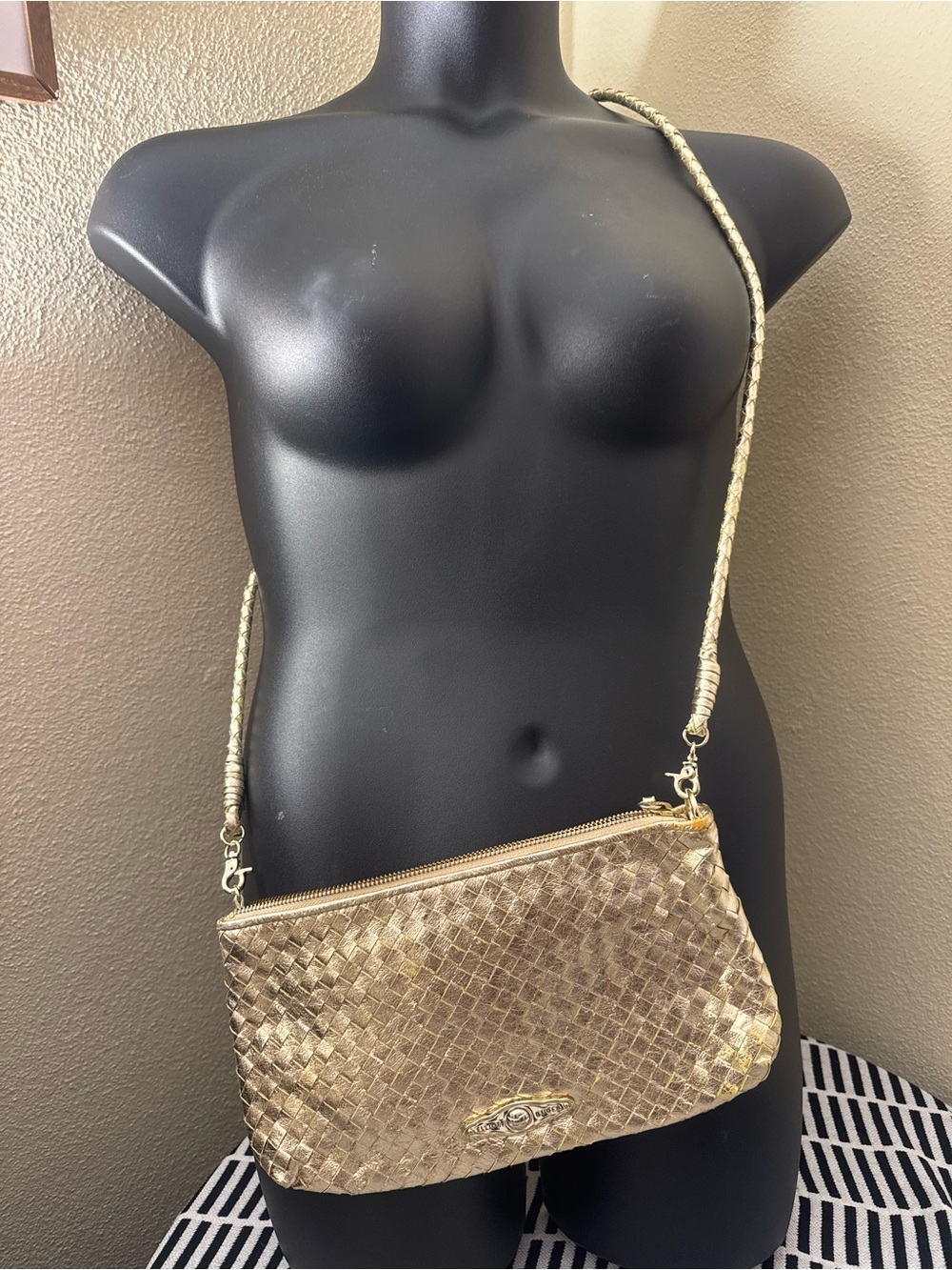 Elliott Lucca Metallic Gold Leather Woven Crossbody
